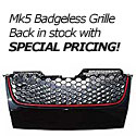 Sport grille, VW GTI/GLI Mk5 06-on; Badgeless honeycomb style. The look everyone is waiting for! OEM-style grille with no VW badge. Still allows for installation of GTI/GLI badge if desired. Also see part number 44000 hood notch filler to complete the look.